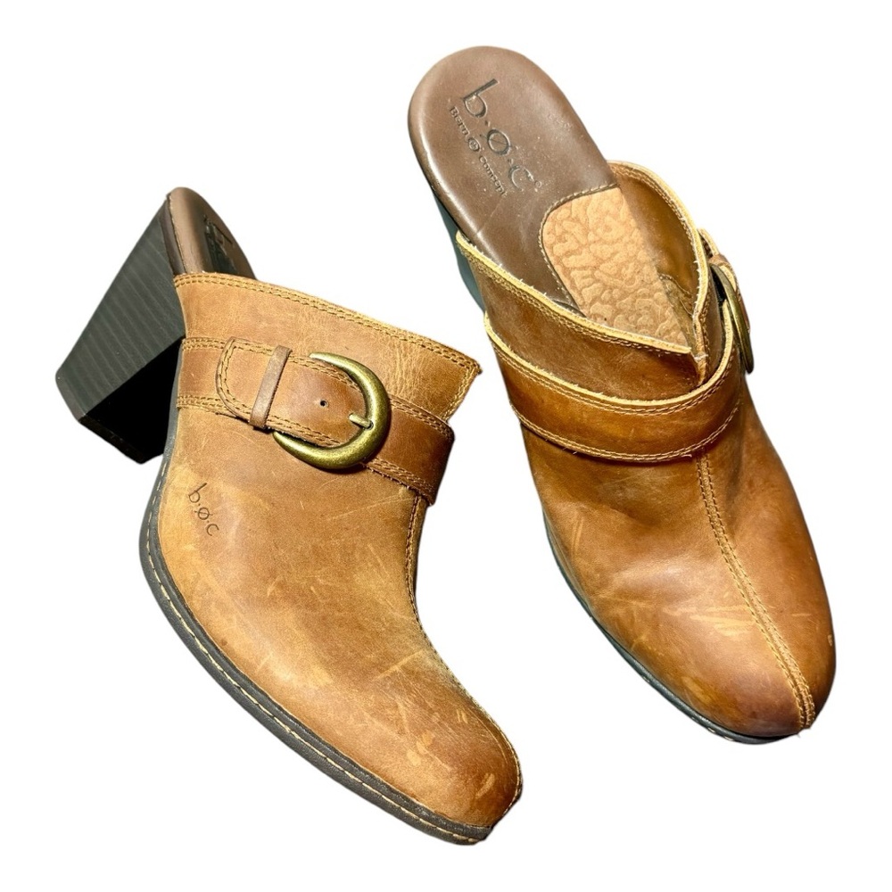 B.O.C. Cognac Leather Heel Mules